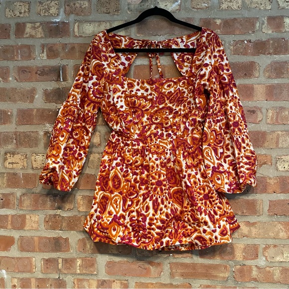 Anthropologie Love the Label floral tie open back shirt top size medium women’s - Picture 5 of 14